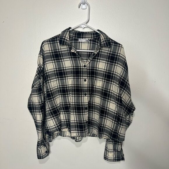 ASOS Designs Black White Plaid Flannel Button Down Shirt Women’s Size 8 - Picture 1 of 7
